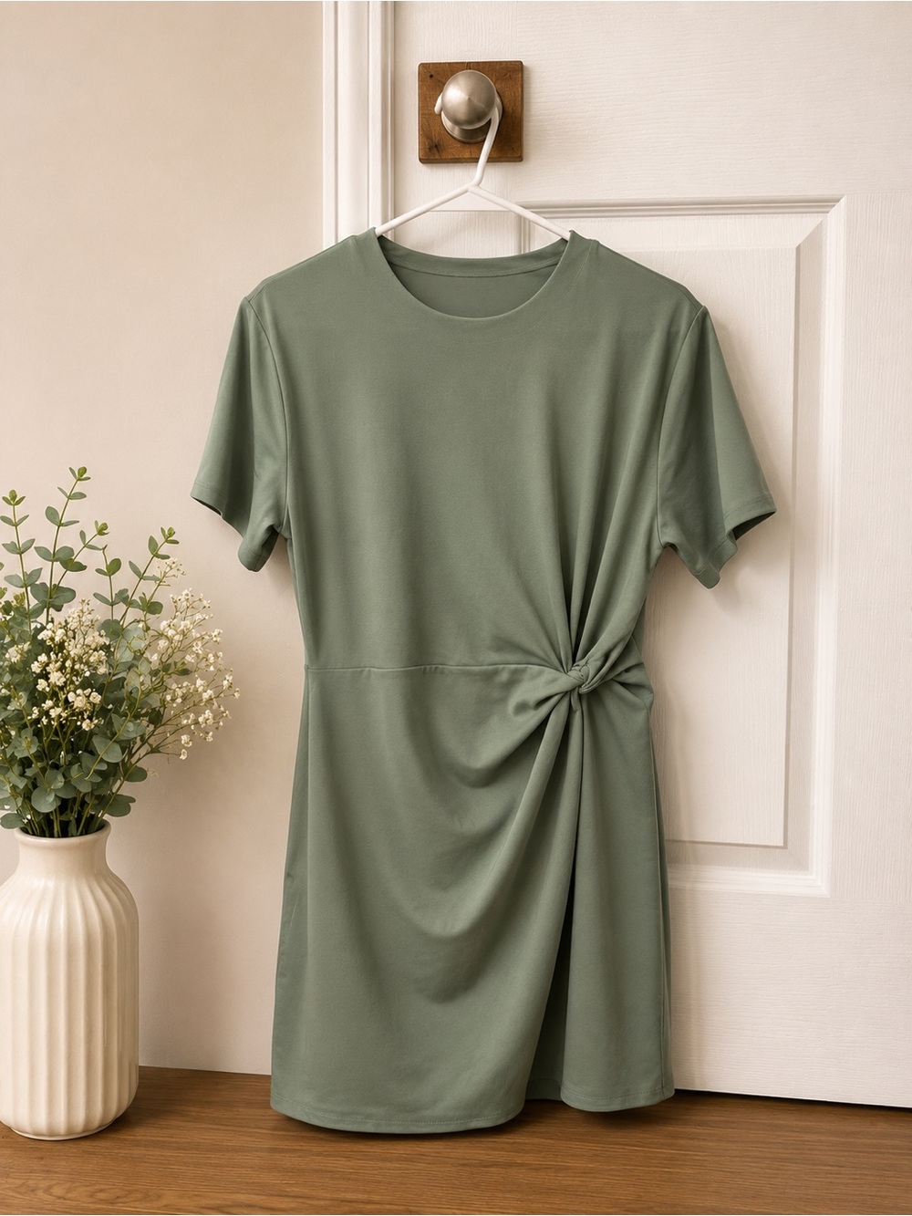 Abercrombie & Fitch Sage Green Side-Knot Mini Dress